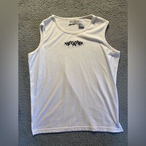 Vintage Jaclyn Smith Sport White Tank Top Black Floral Bow Embroidery Women’s M